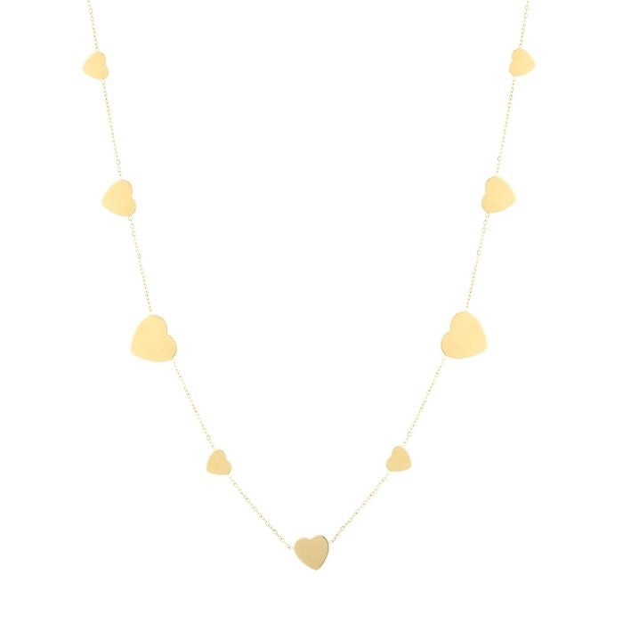 Lange goudkleurige stainless steel ketting met hartjes