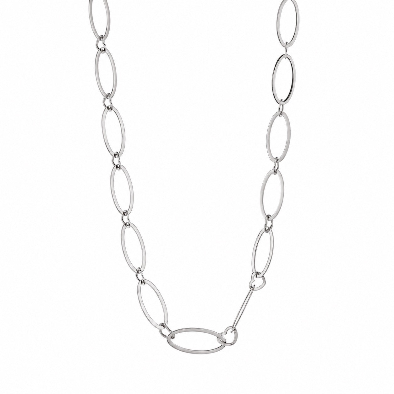 Lange zilverkleurige stainless steel ketting met grote ovale schakels