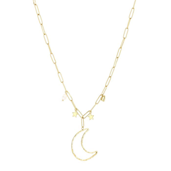 lange gouden stainless steel maan en ster ketting dames