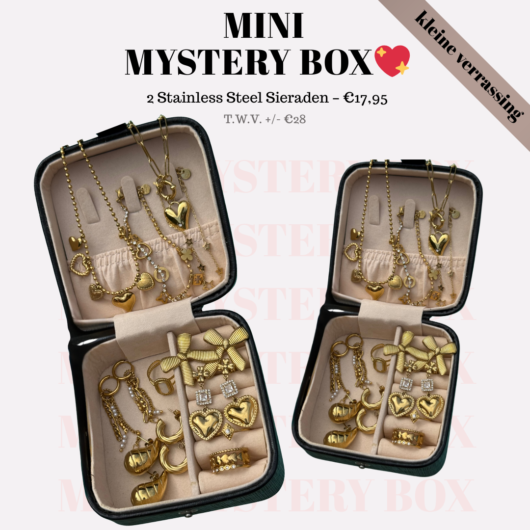 Mini Mystery Box met 2 stainless steel sieraden van Jewelrybyceline – verrassingspakket met gouden sieraden