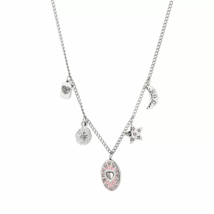 ketting- bedeltjes roze zilverkleurig