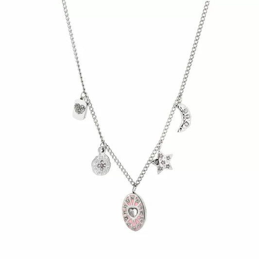 ketting- bedeltjes roze zilverkleurig