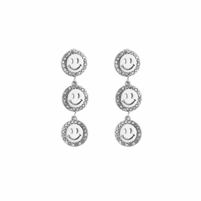 oorbellen- smileys steentjes zilverkleurig
