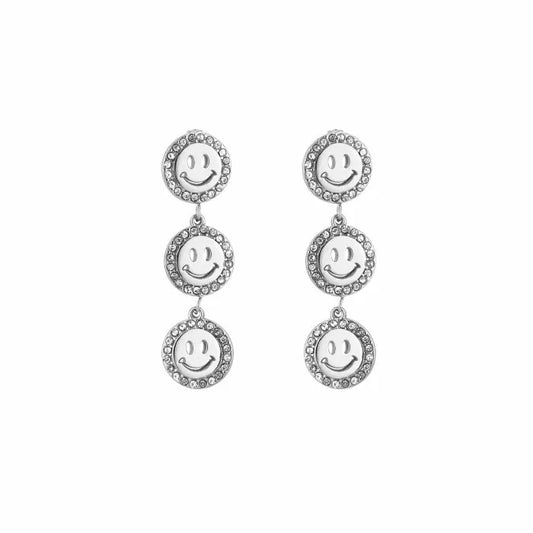 oorbellen- smileys steentjes zilverkleurig