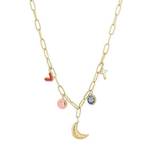 ketting- bedels maantje kleurtjes goudkleurig