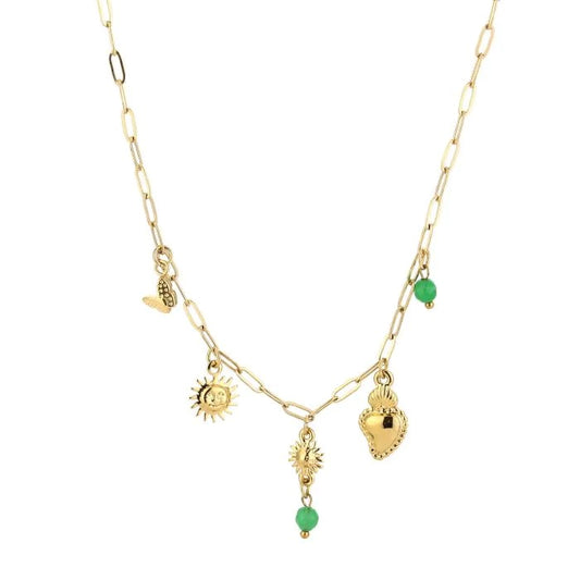 ketting- bedels groen goudkleurig