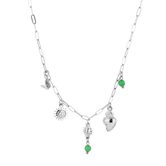 ketting- bedels groen zilverkleurig