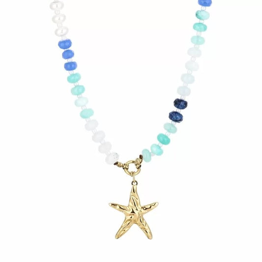 ketting- blauw zeester goudkleurig