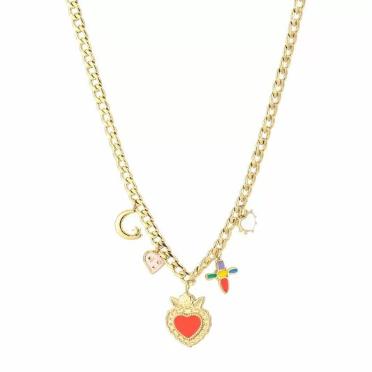 ketting- bedels gekleurde figuurtjes goudkleurig