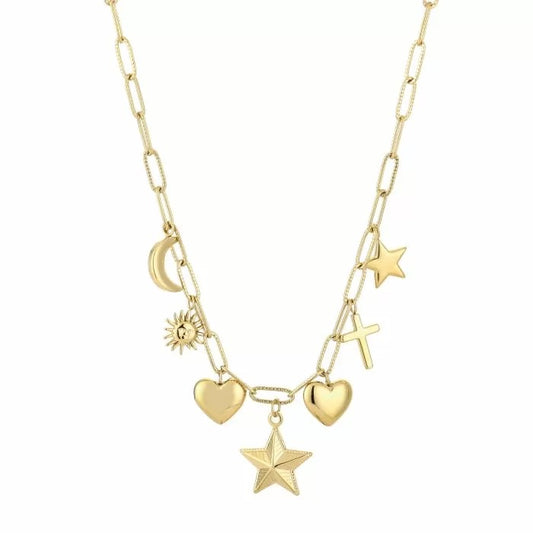 ketting- bedels ster hartjes goudkleurig