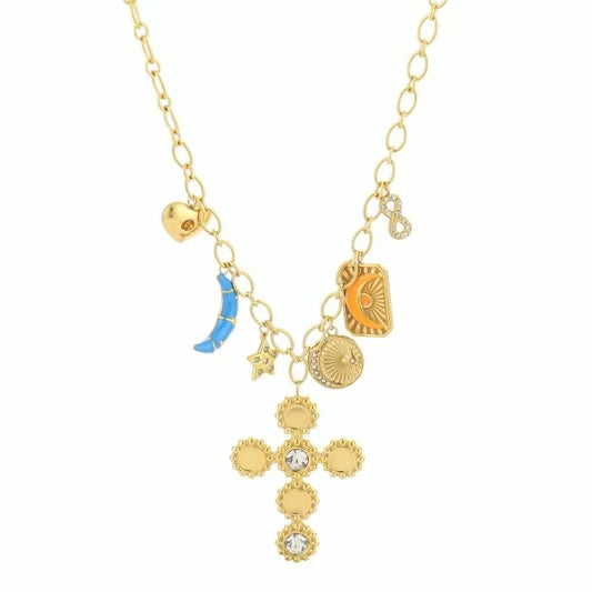 ketting- bedels groot kruis goudkleurig