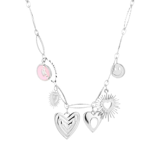 ketting- bedels grote hartjes zilverkleurig