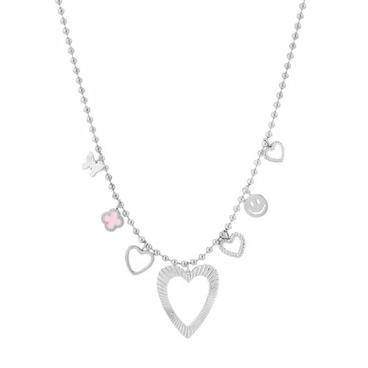 ketting- bedels open hart zilverkleurig