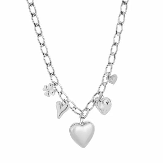 ketting- bedels harten chunky zilverkleurig