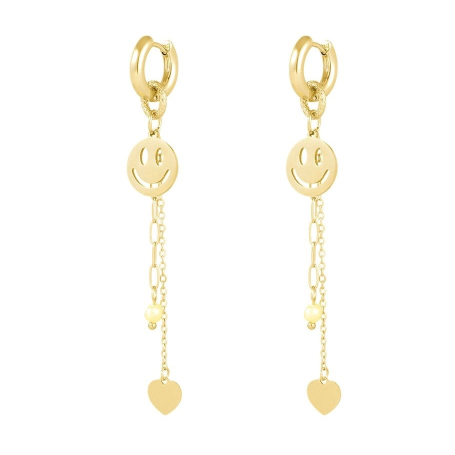 oorbellen- smiley chains goudkleurig