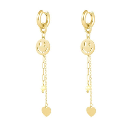 oorbellen- smiley chains goudkleurig