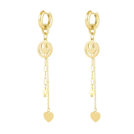 oorbellen- smiley chains goudkleurig