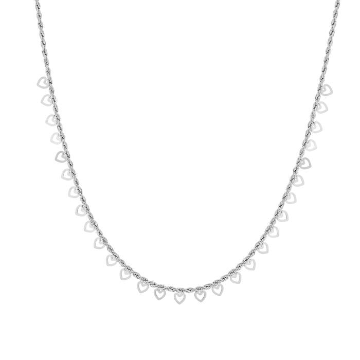 ketting- meerdere open hartjes zilverkleurig