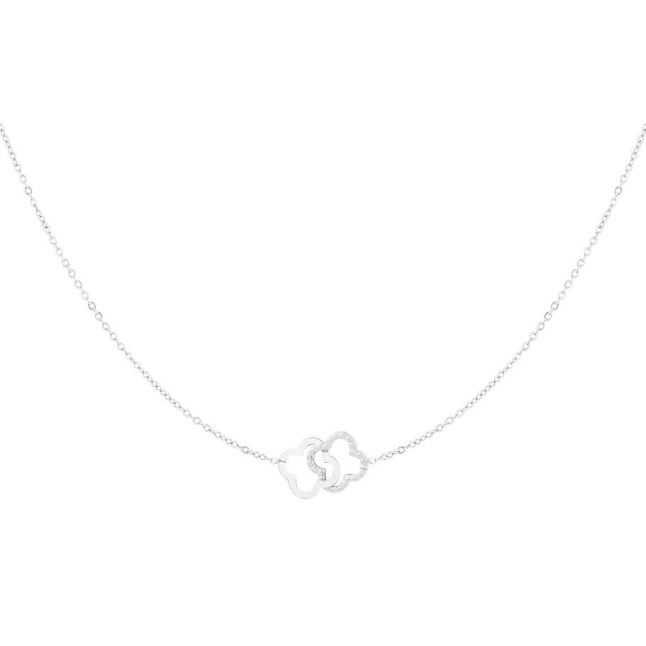 ketting- dubbel klavertje zilverkleurig