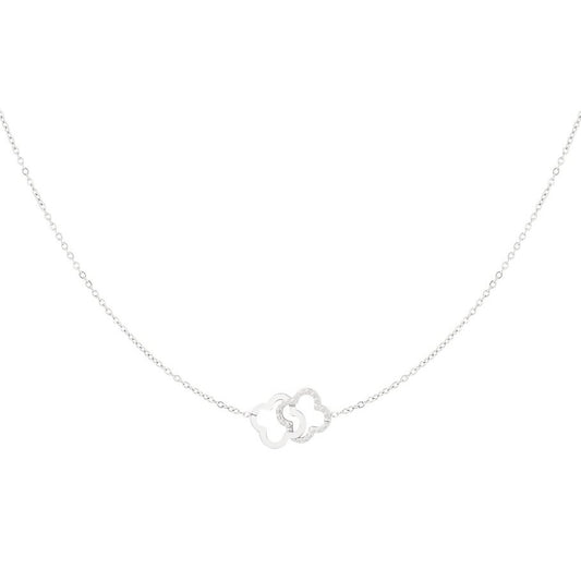 ketting- dubbel klavertje zilverkleurig