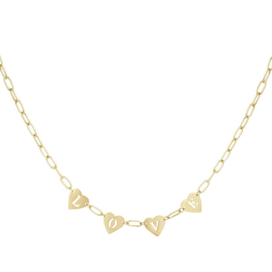 ketting- love hartjes goudkleurig