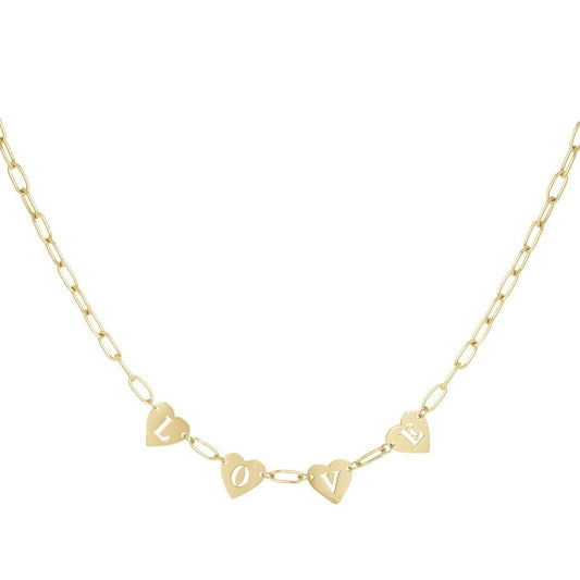 ketting- love hartjes goudkleurig