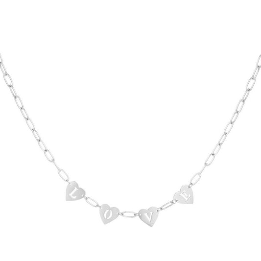 ketting- love hartjes zilverkleurig