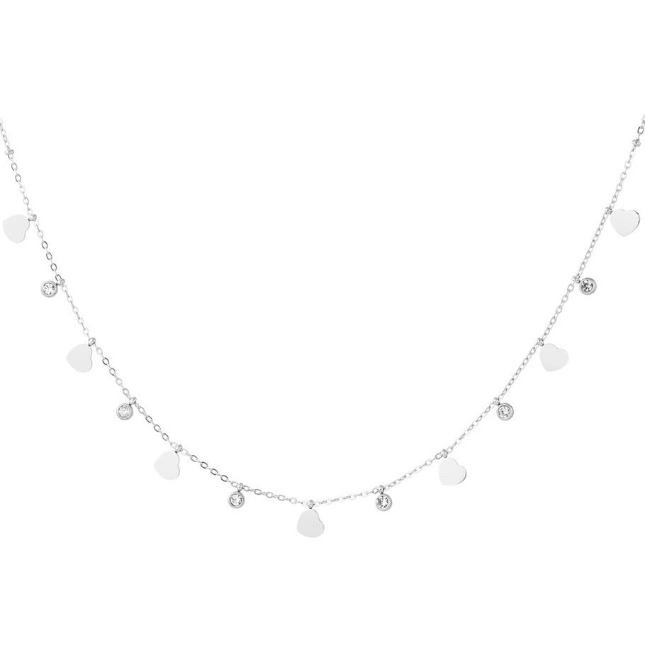 ketting- hartjes steentjes zilverkleurig