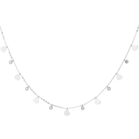 ketting- hartjes steentjes zilverkleurig