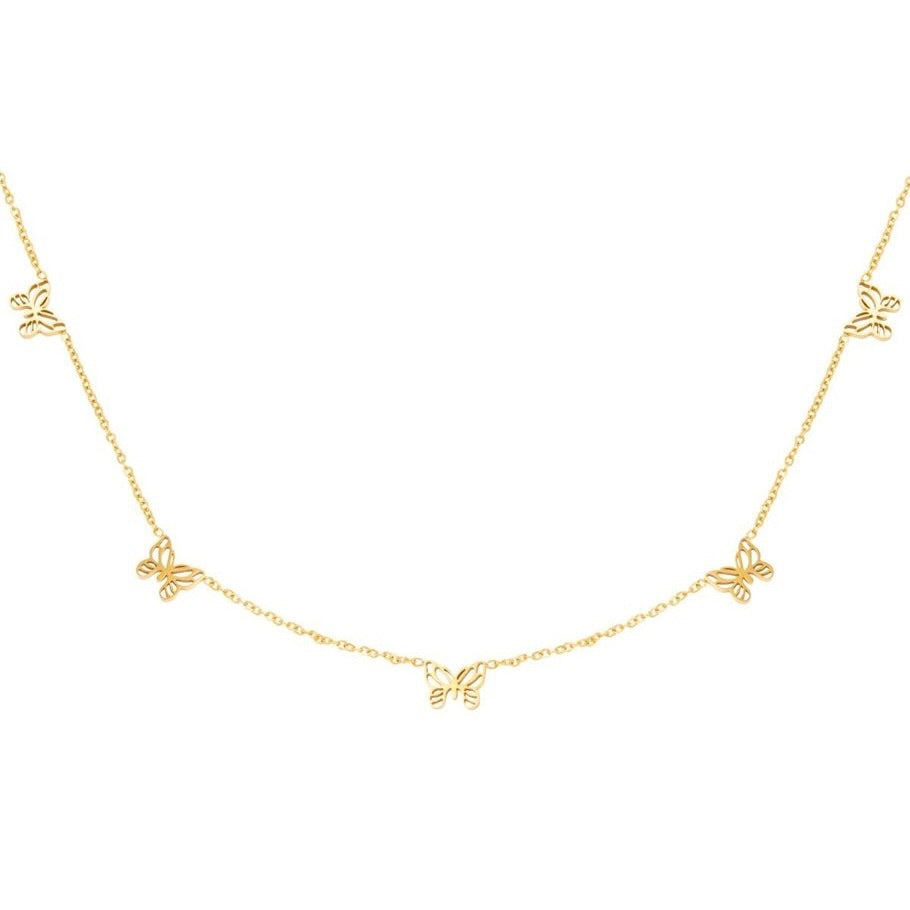 ketting- kleine vlindertjes goudkleurig