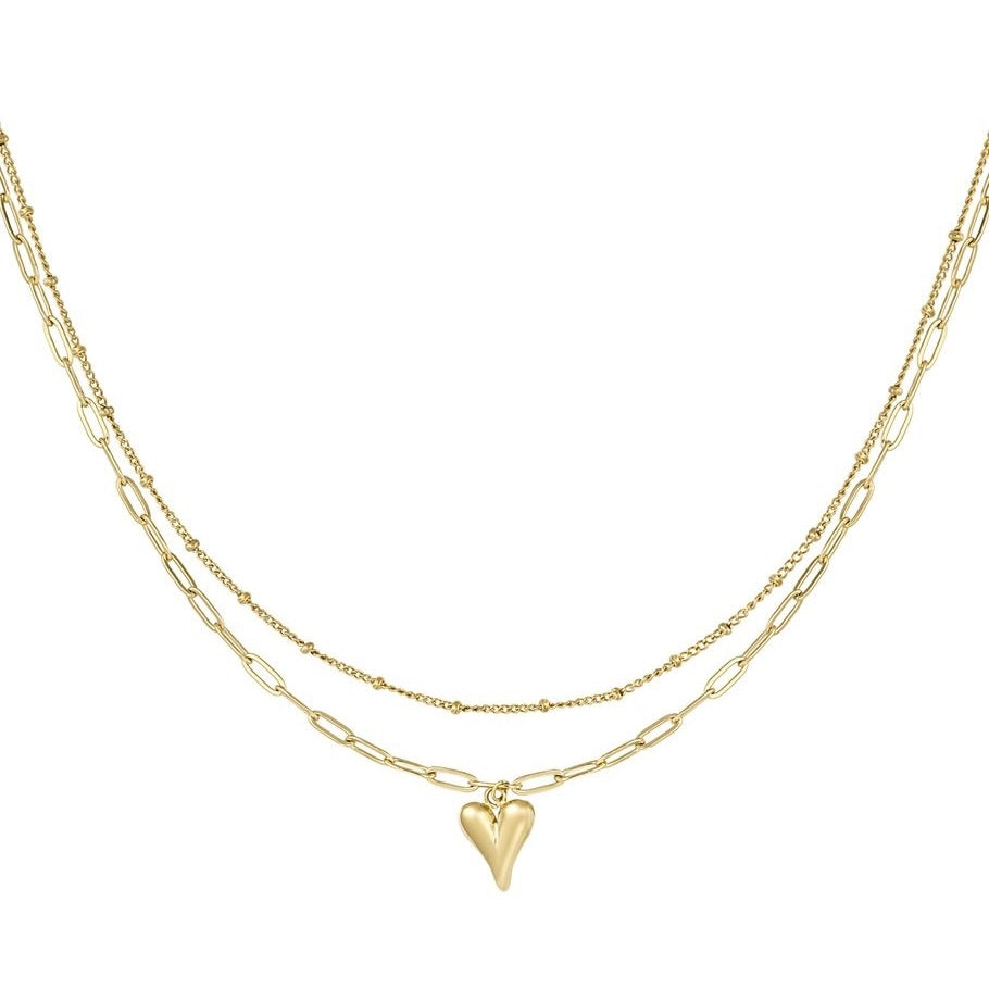 ketting- dubbel chain hartje goudkleurig