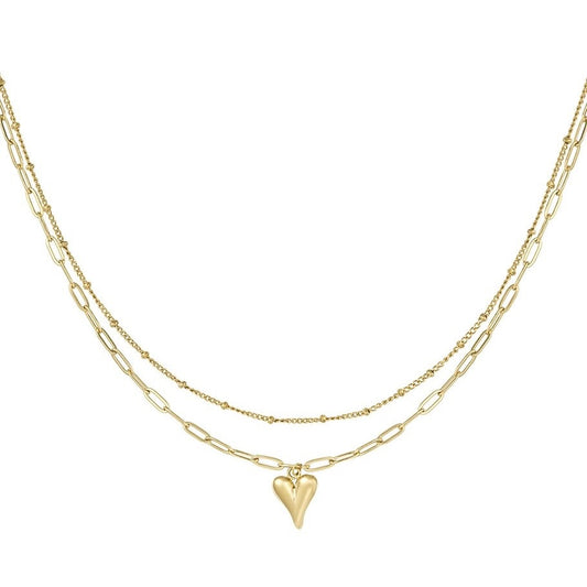 ketting- dubbel chain hartje goudkleurig