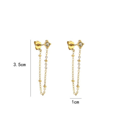 oorbellen- steentje chain goudkleurig