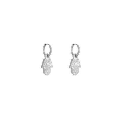 oorbellen- hamsa handjes zilverkleurig