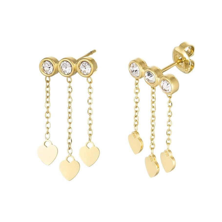 oorbellen- hartjes steentjes goudkleurig