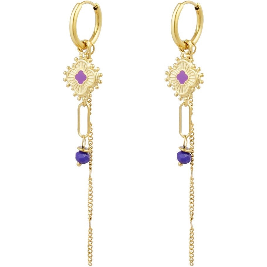 oorbellen- klaver chain paars goudkleurig