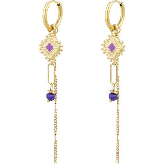 oorbellen- klaver chain paars goudkleurig