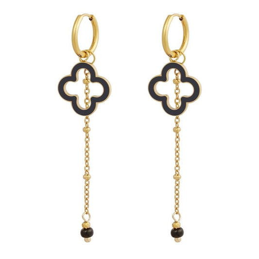 oorbellen- open klaver zwart goudkleurig