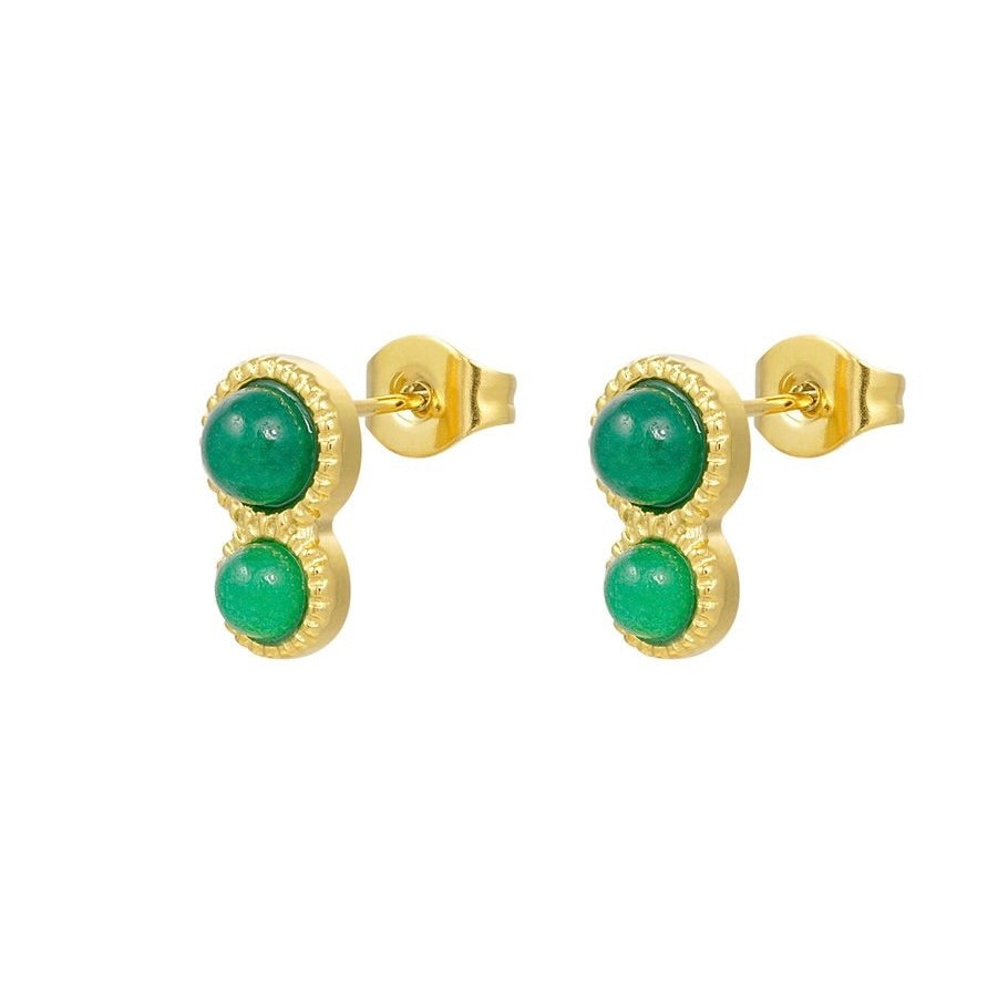 oorbellen- steentjes bolletjes groen goudkleurig