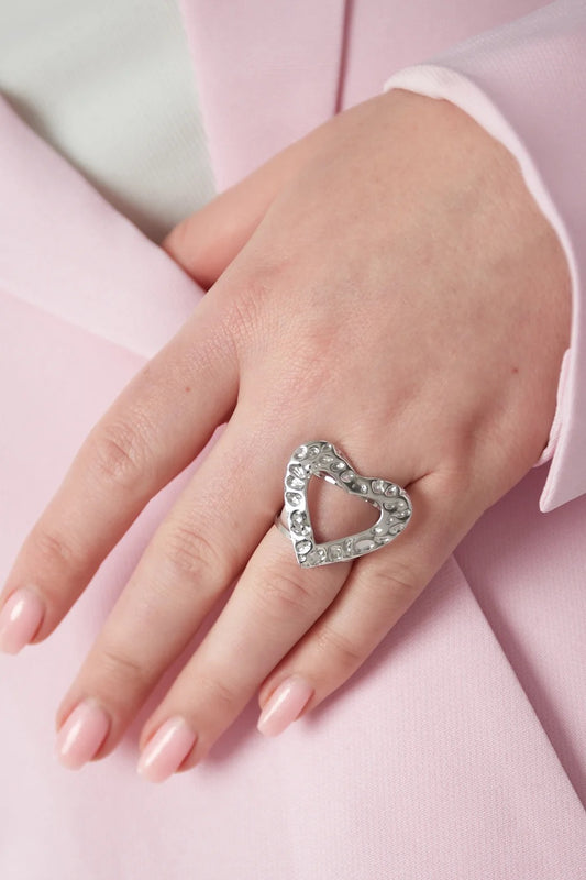 ring- groot hart zilverkleurig