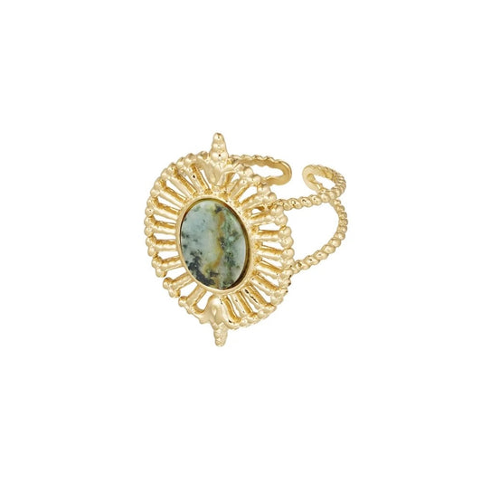 ring- bewerkt ovaal turkoois goudkleurig