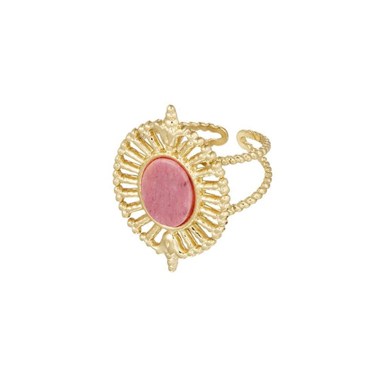ring- bewerkt ovaal roze goudkleurig