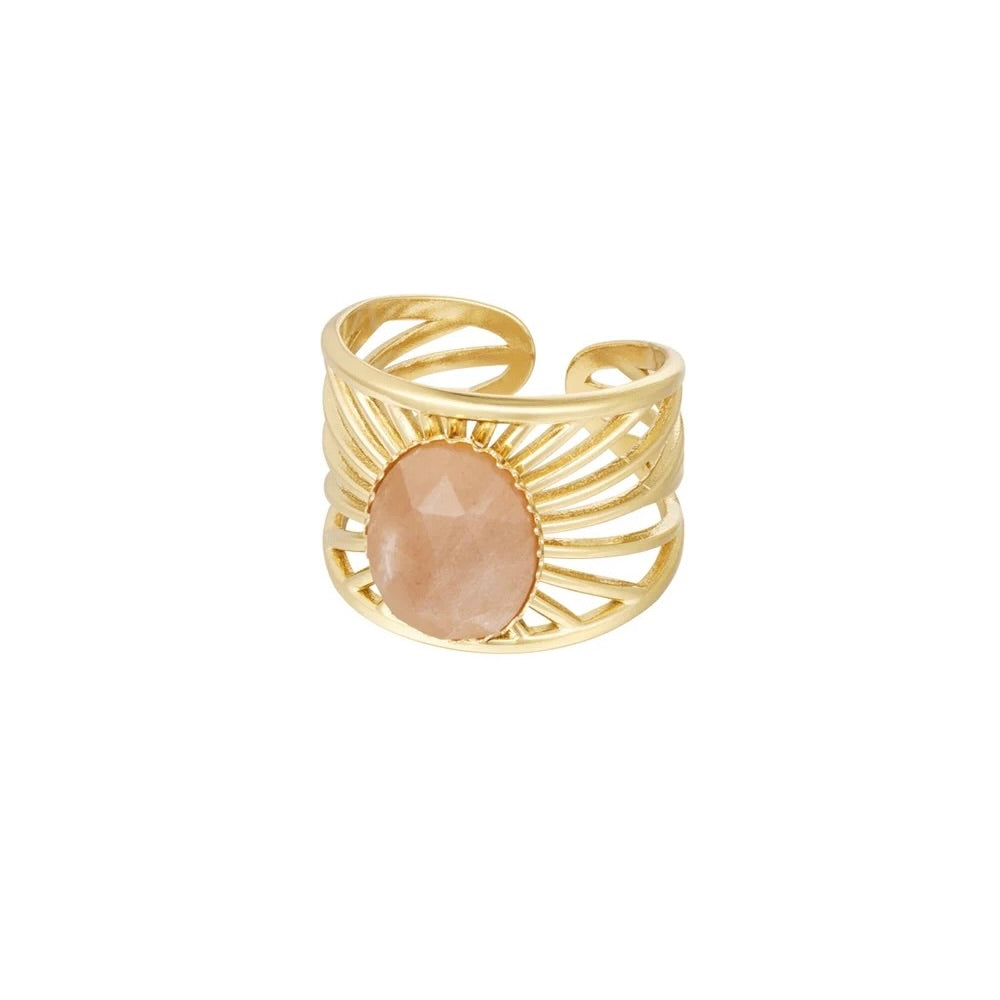 ring- bewerkt ovaal perzik goudkleurig