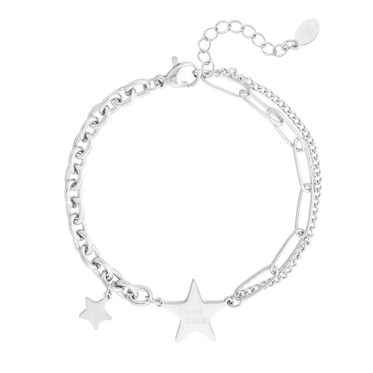 Armbandje- dubbel sterretjes zilverkleurig