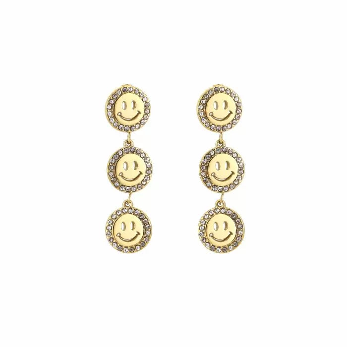 oorbellen- smileys steentjes goudkleurig