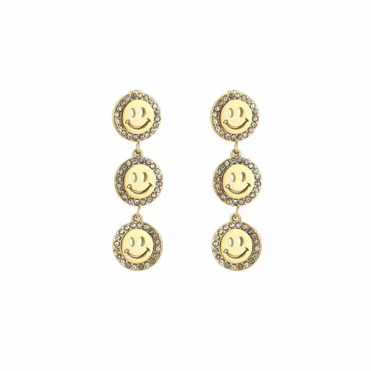 oorbellen- smileys steentjes goudkleurig