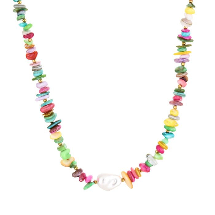 Ketting- parel gekleurde kralen goudkleurig