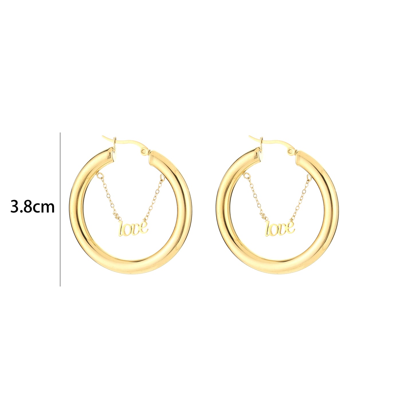 oorbellen- statement hoops love goudkleurig