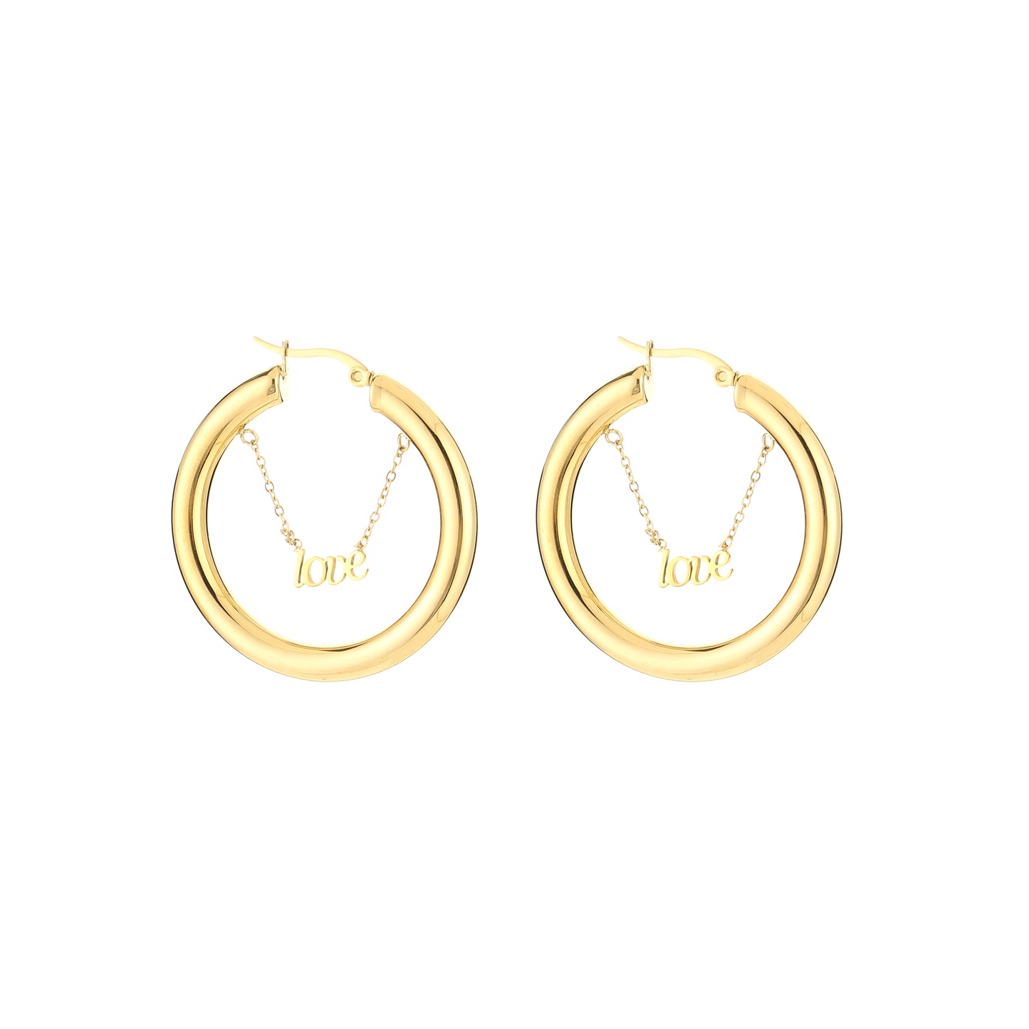 oorbellen- statement hoops love goudkleurig