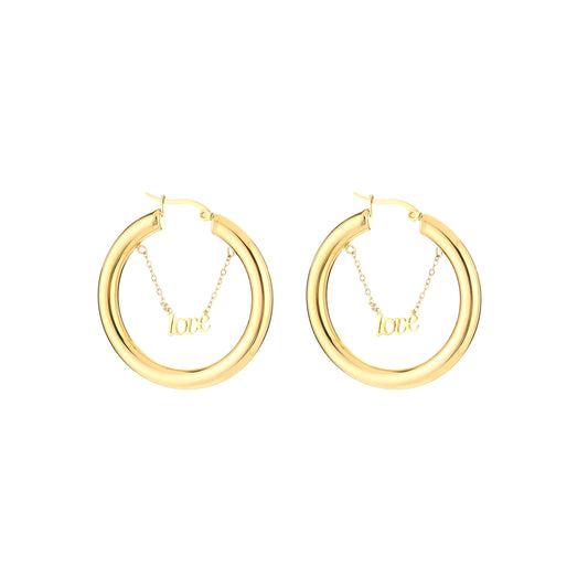 oorbellen- statement hoops love goudkleurig